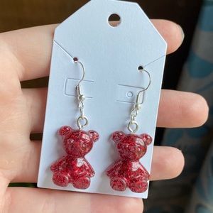 Red glitter Gummy bear earrings